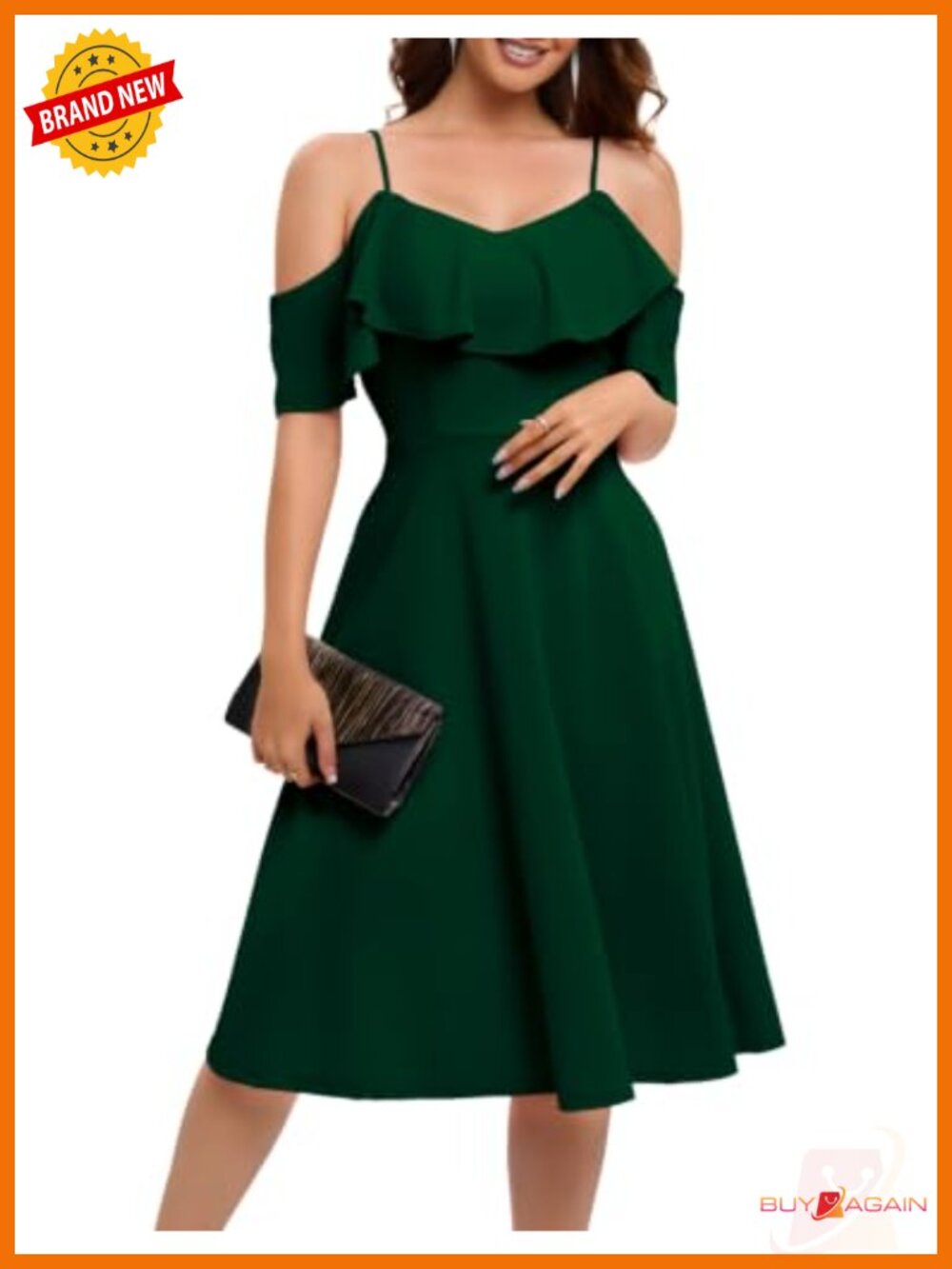 Off Shoulder Cocktail Dress Nylon A-Line Midi Wedding Guest Formal